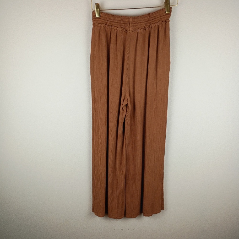 Wishlist Womens Rust Brown Textured Gauze Wide Leg Crop Pants Elastic Waist S - Picture 3 of 8